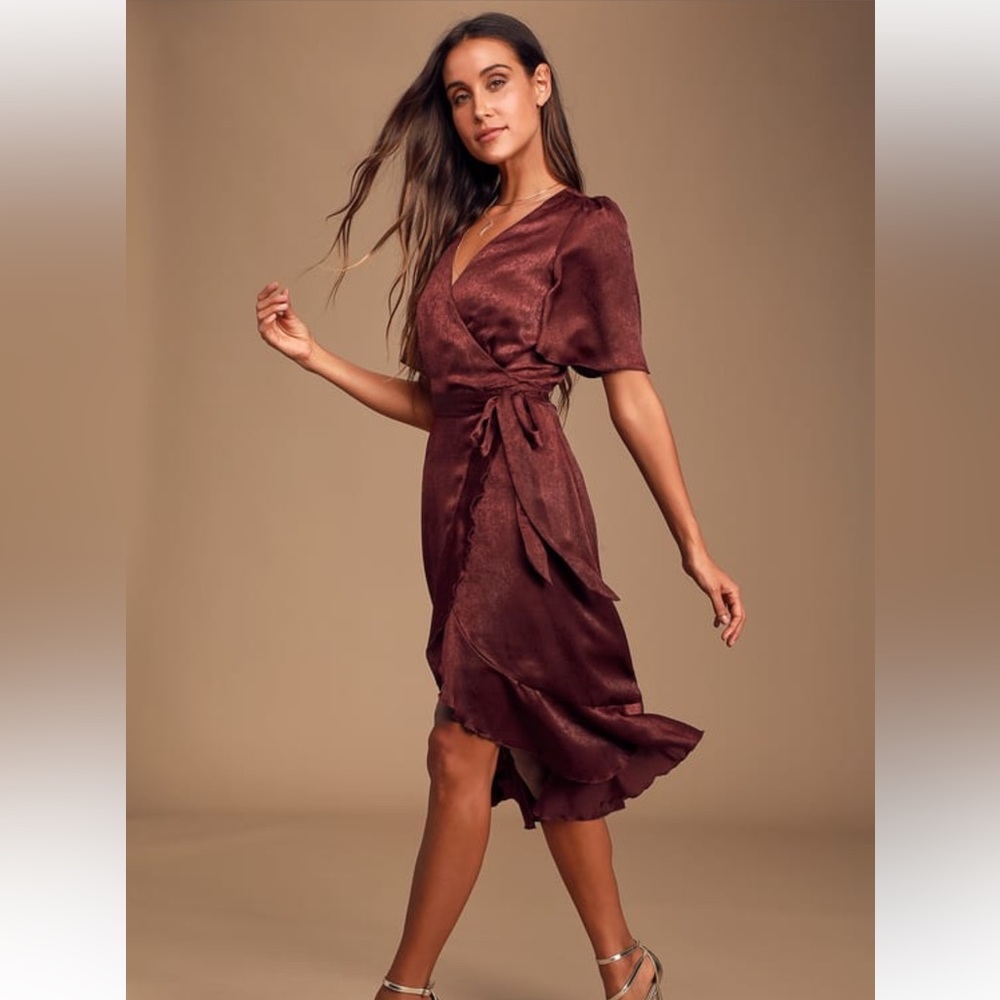 Flowy Satin Burgundy Dress